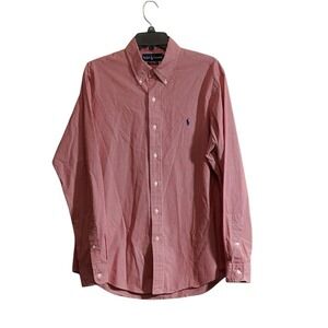 Ralph Lauren Shirt Mens Large Red Gingham Check Custom Fit Button Down Cotton